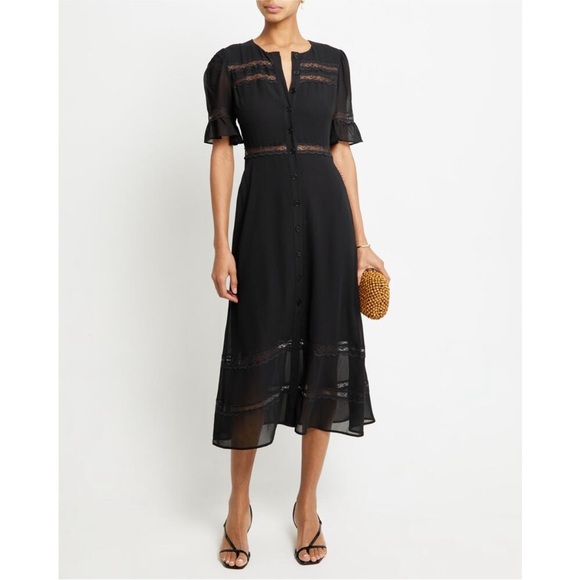 o.p.t Adina Dress Elegant Black Midi Dress size 8 - Picture 1 of 12